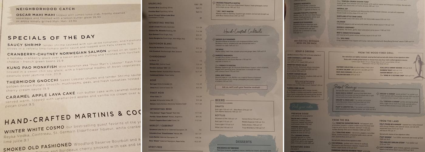 Bonefish Grill Menu