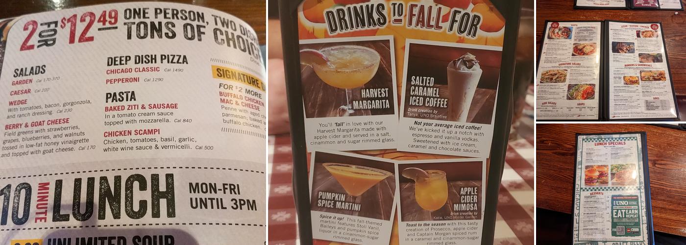 Uno Pizzeria & Grill Menu