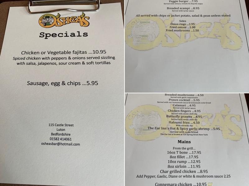 O'Shea's Menu