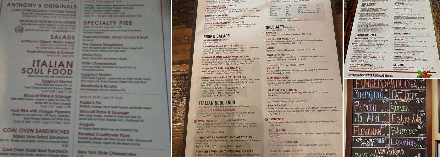 Anthony's Coal Fired Pizza & Wings Menu