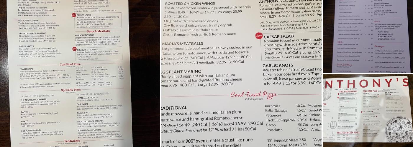 Anthony's Coal Fired Pizza & Wings Menu