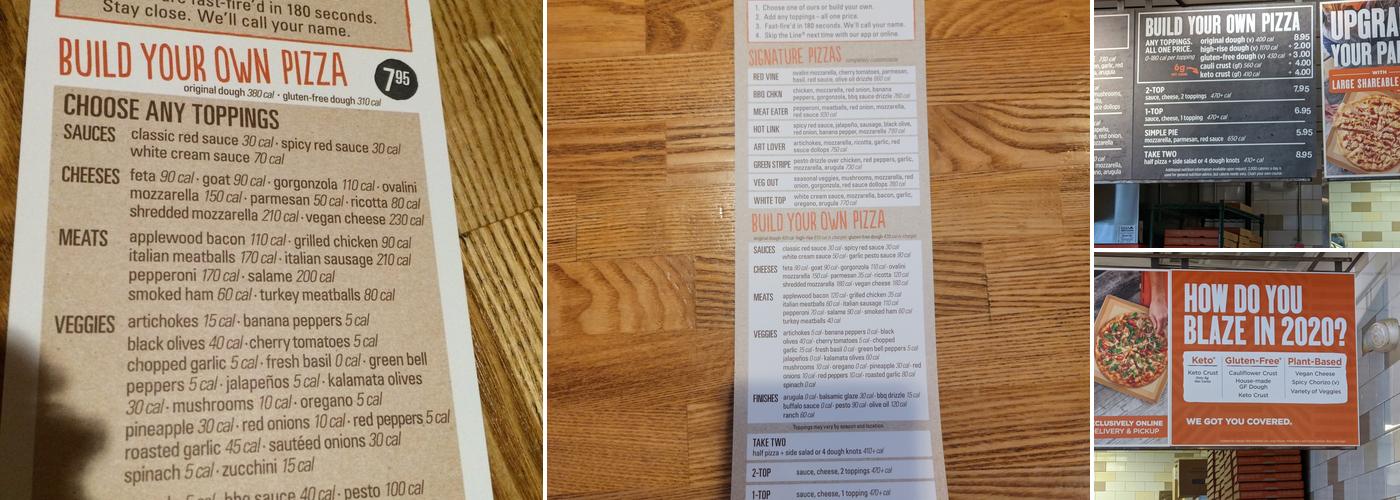 Blaze Pizza Menu
