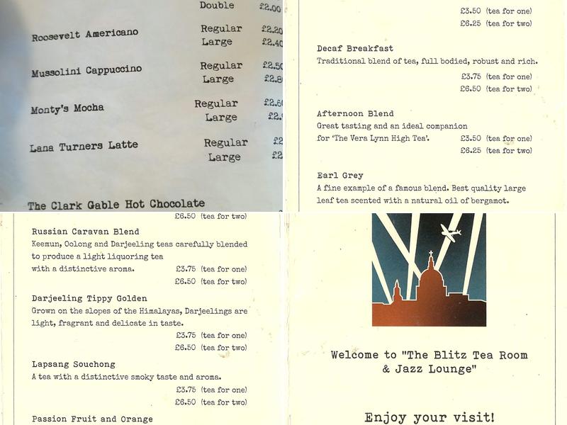 The Blitz Tea Rooms and Jazz Lounge Menu