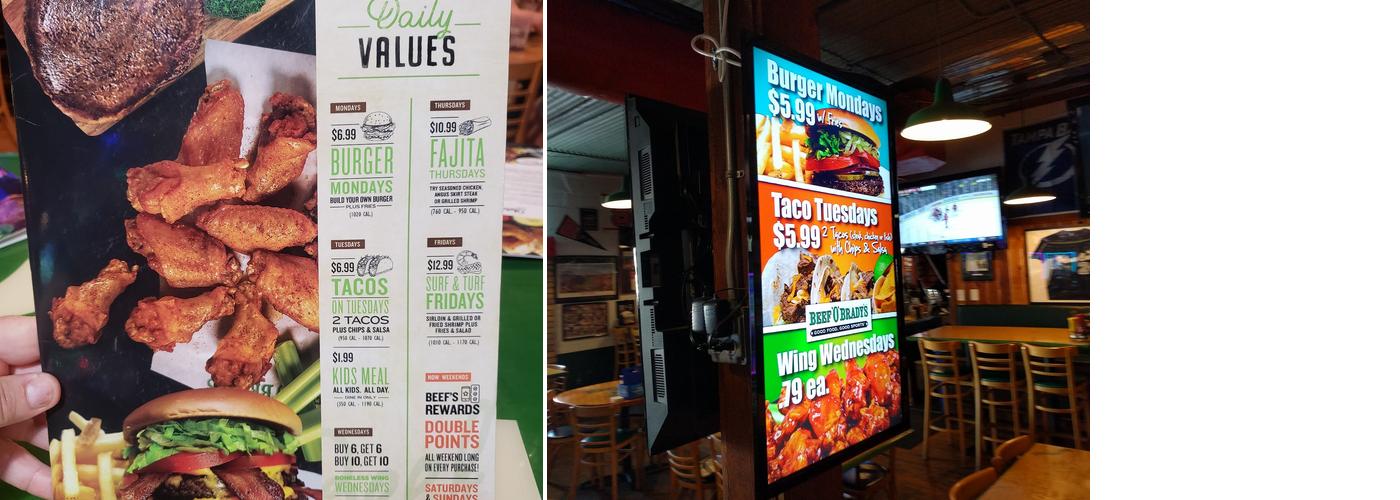 Beef 'O' Brady's Menu