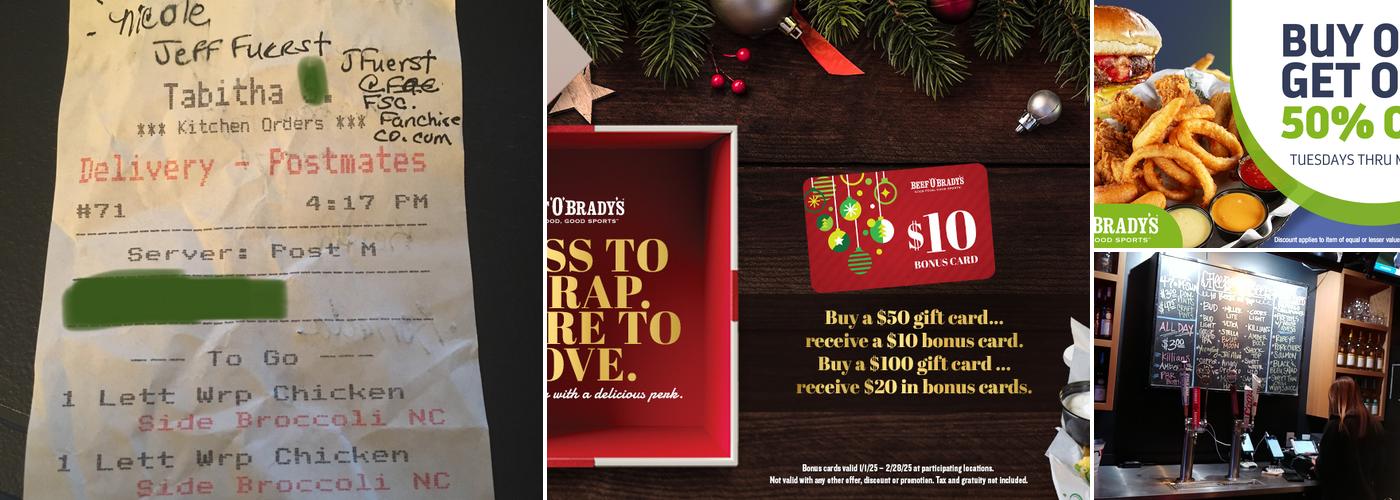 Beef 'O' Brady's Menu