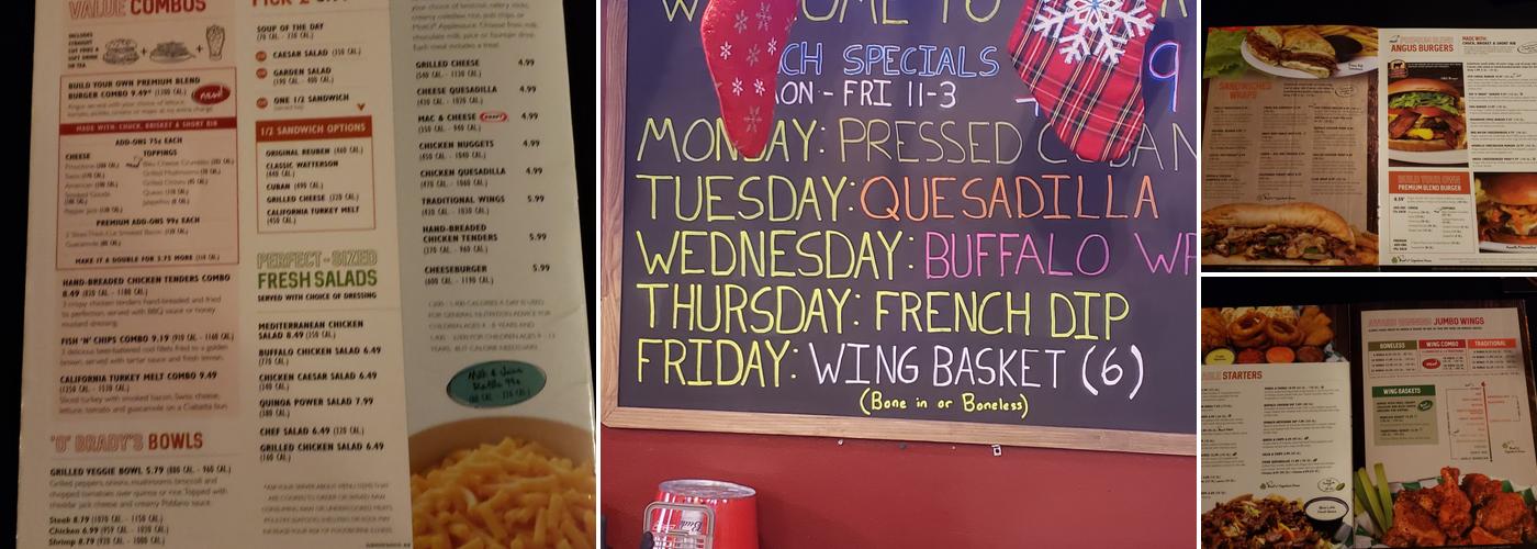 Beef 'O' Brady's Menu