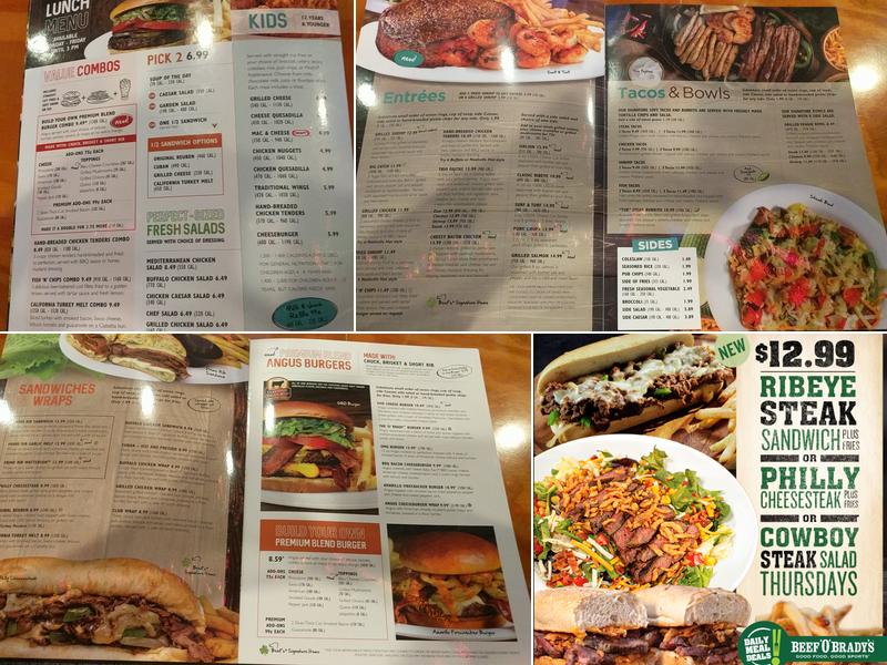 Beef 'O' Brady's Menu