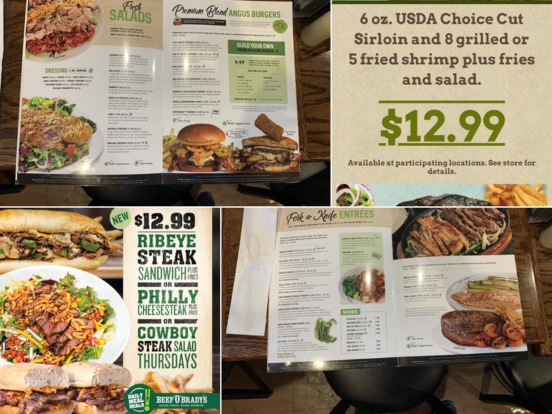 Beef 'O' Brady's Menu