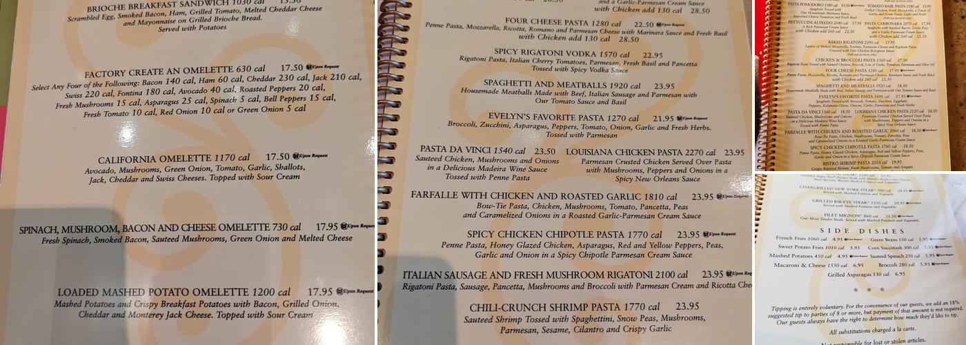 The Cheesecake Factory Menu