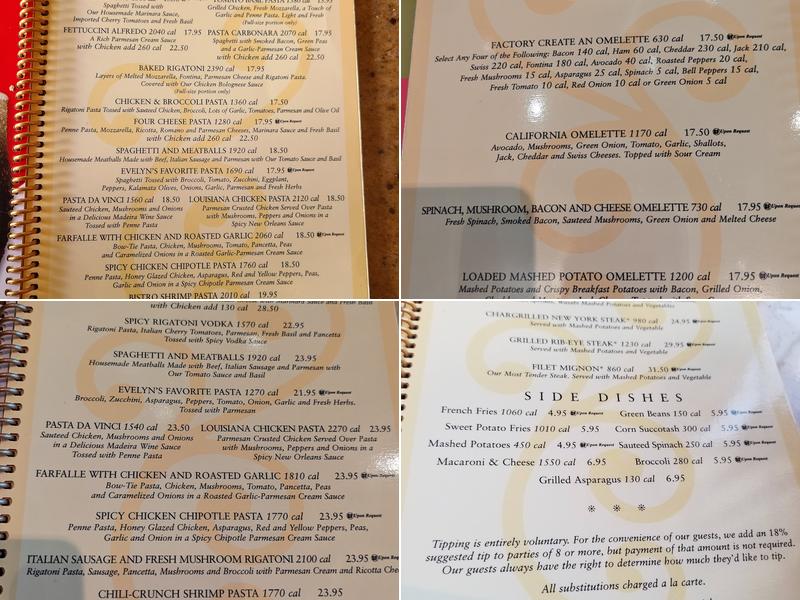 The Cheesecake Factory Menu
