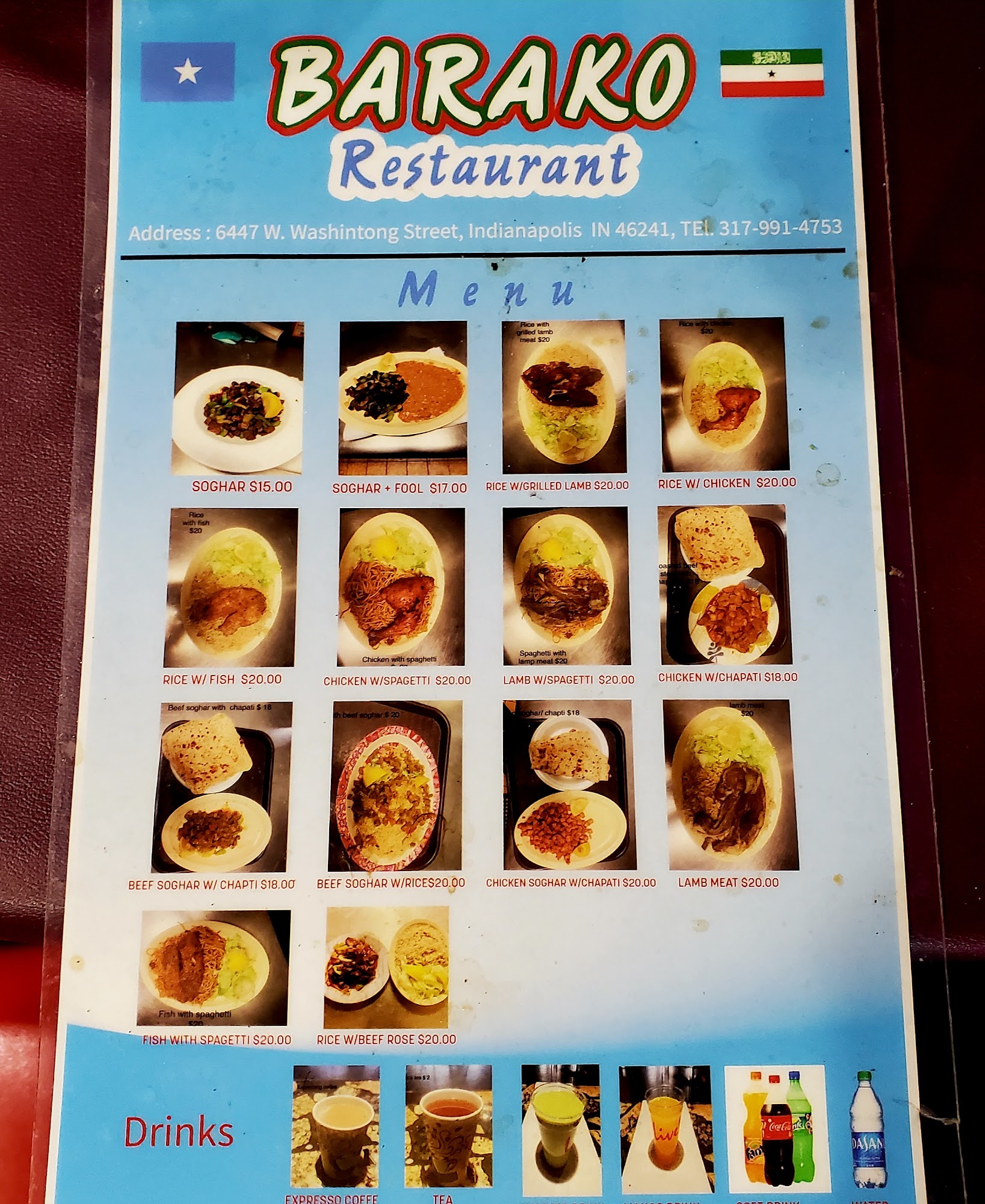 Barako Somali restaurant Menu