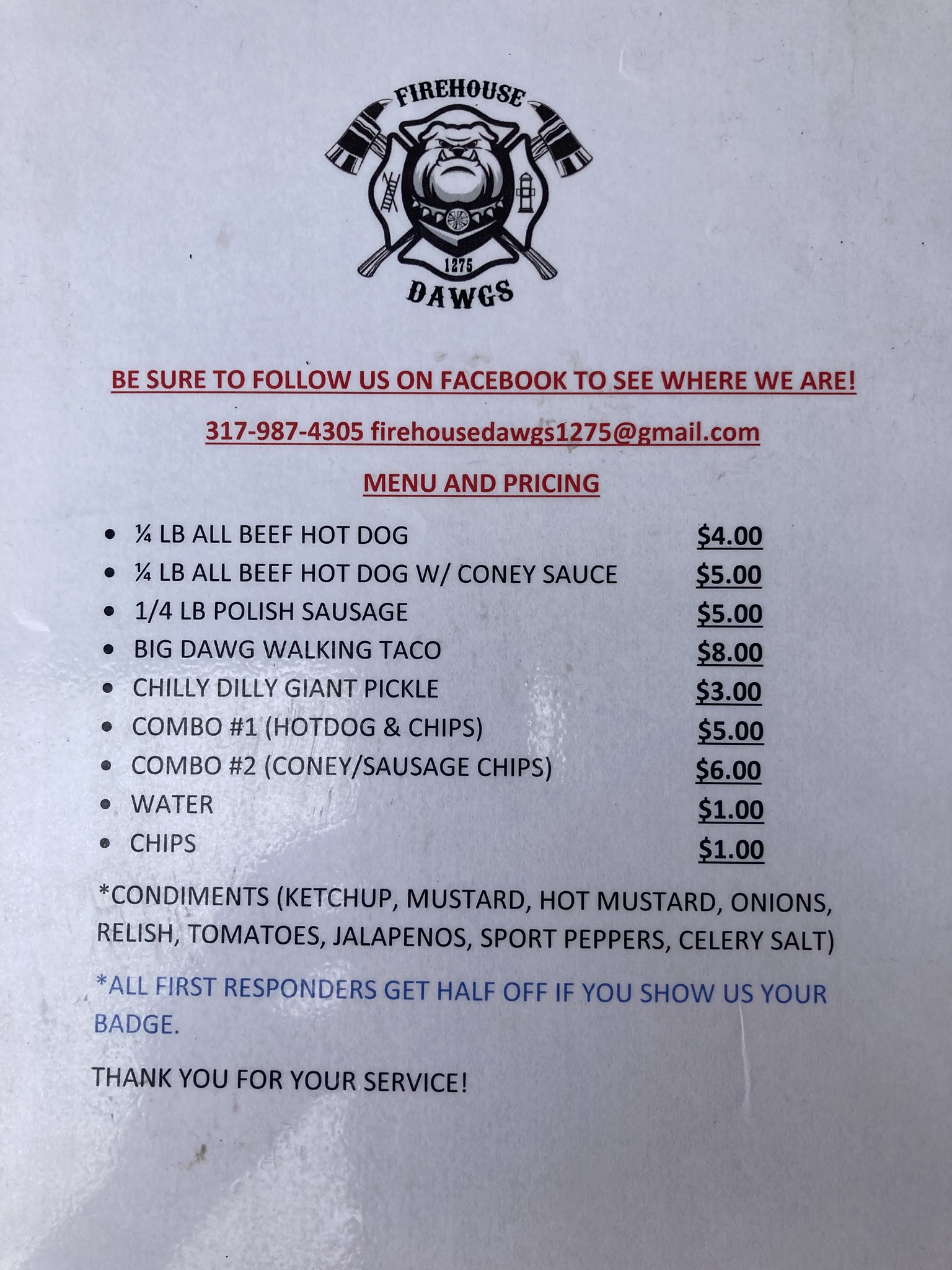 Firehouse Dawgs Menu