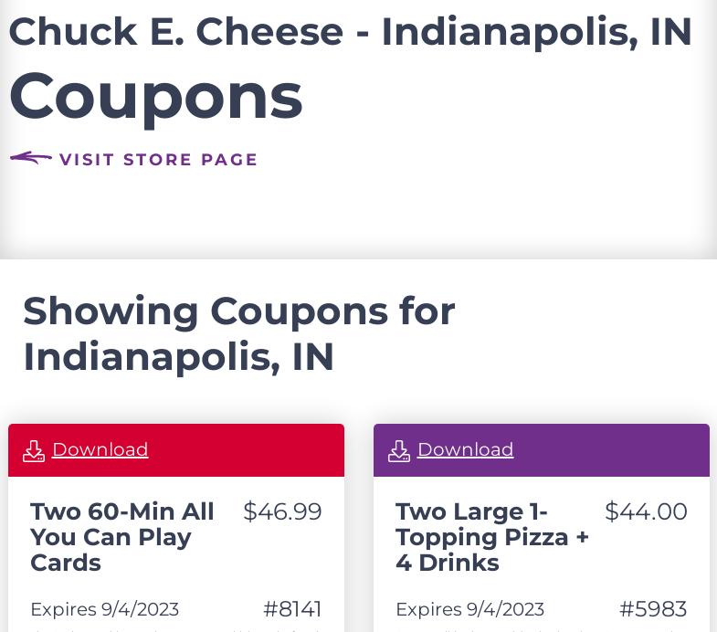 Chuck E. Cheese Menu