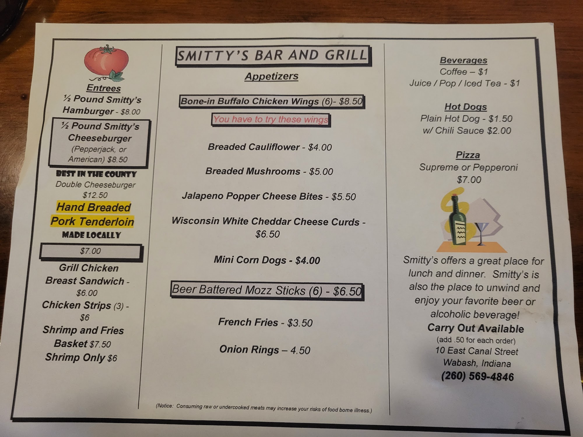 Smitty's Bar & Grill Menu