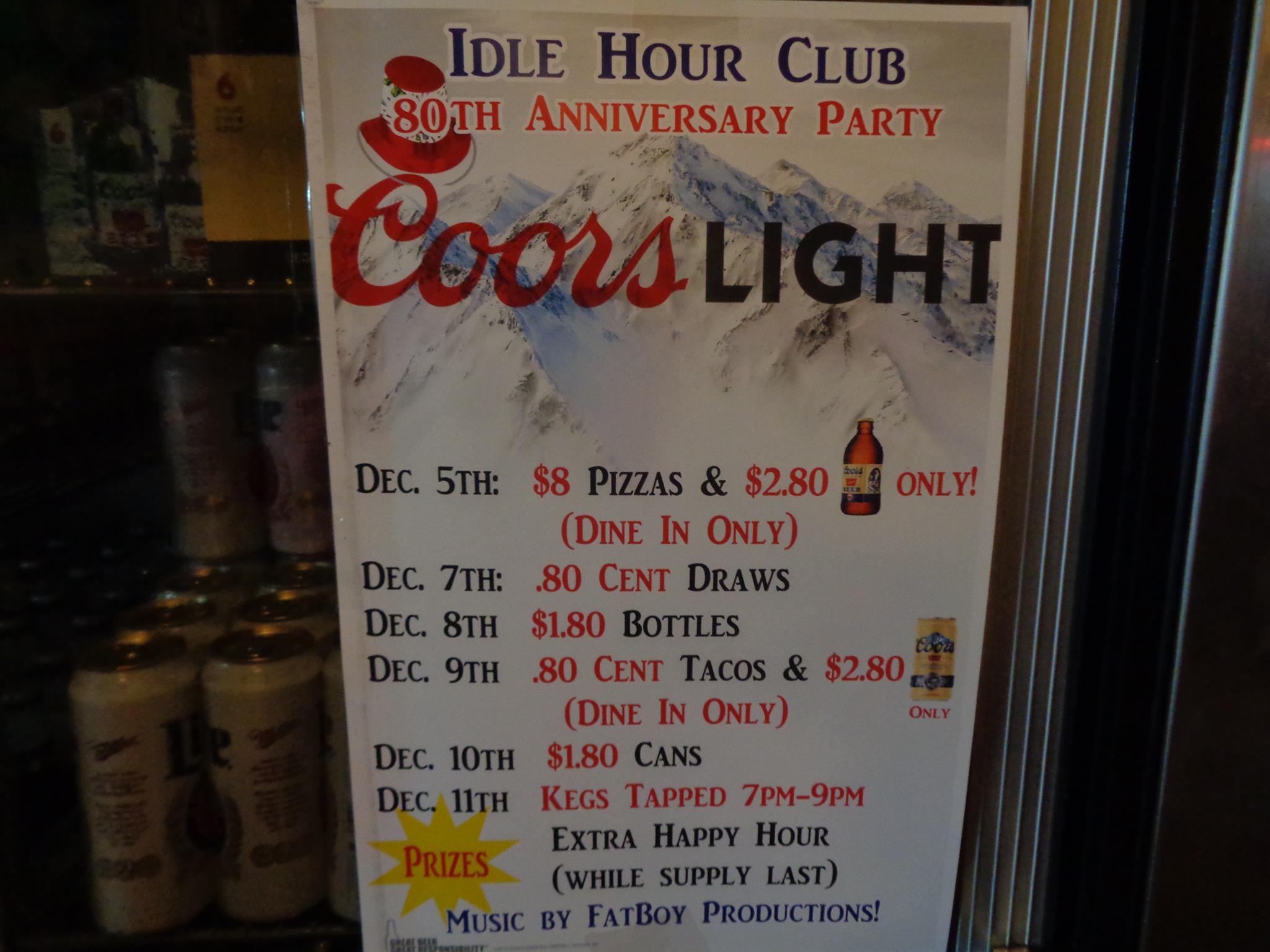 Idle Hour Club Menu