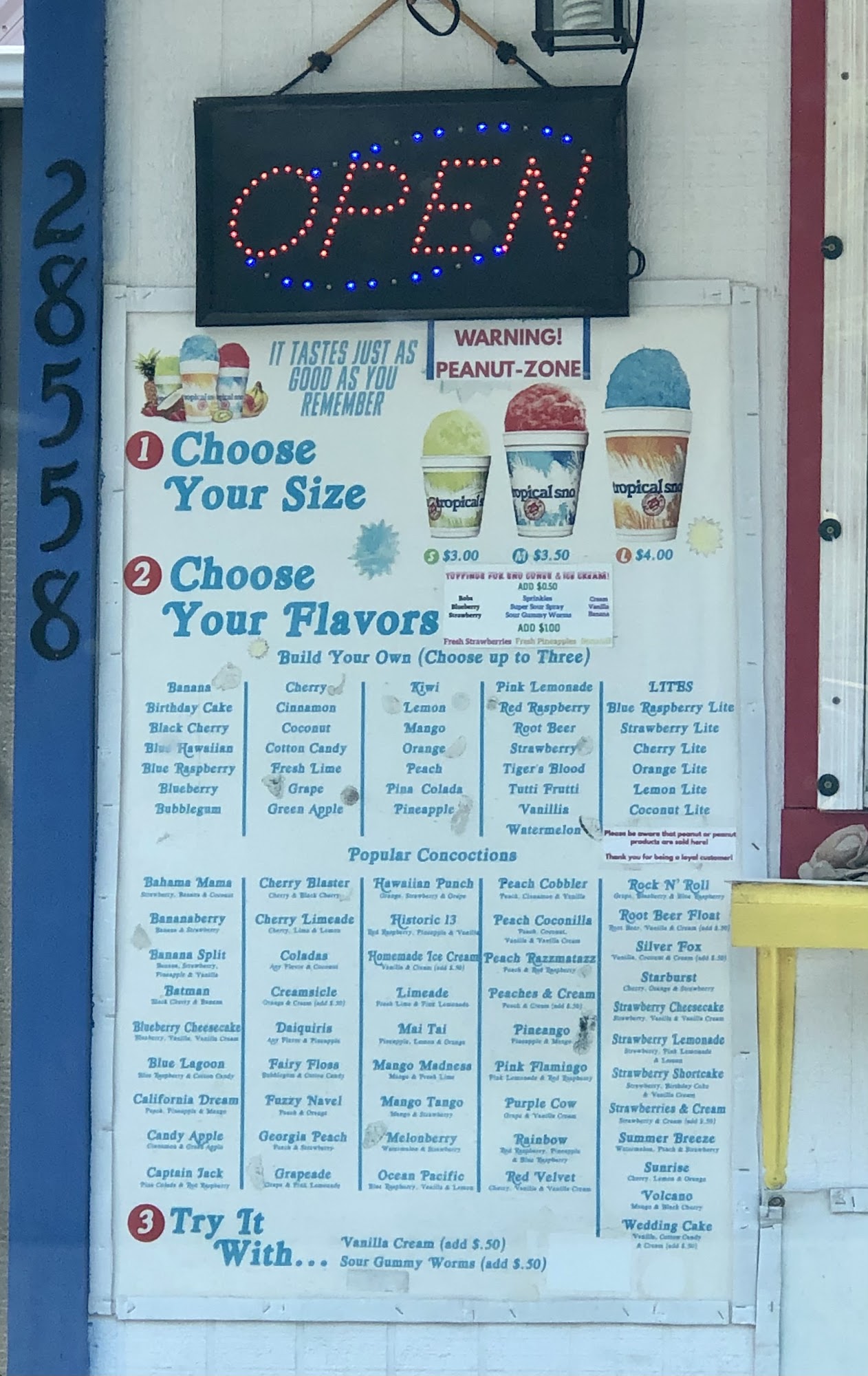 Tropical SNO Menu