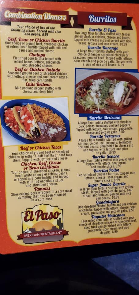 El Paso Mexican Restaurant Menu