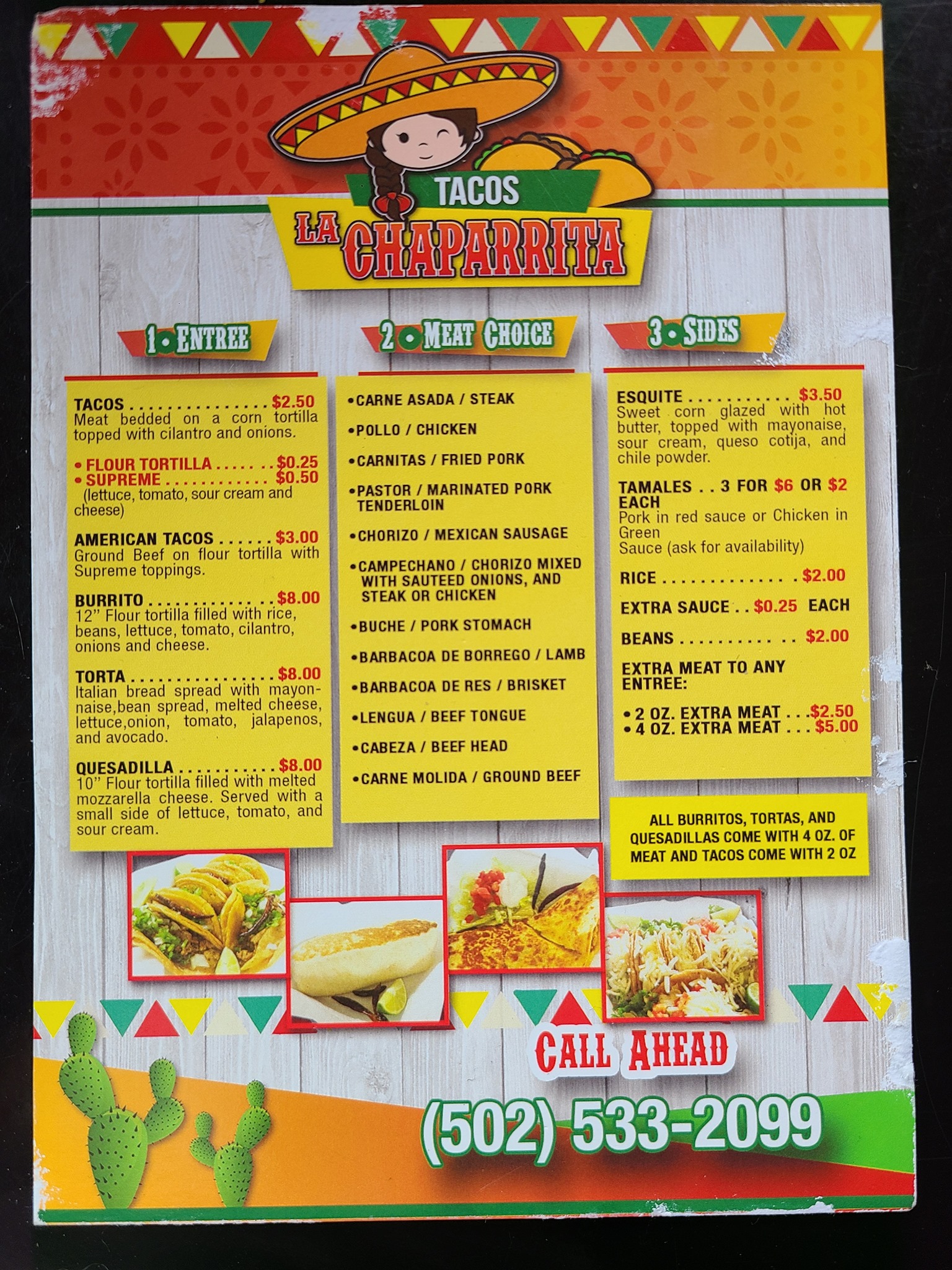 Taco truck Menu
