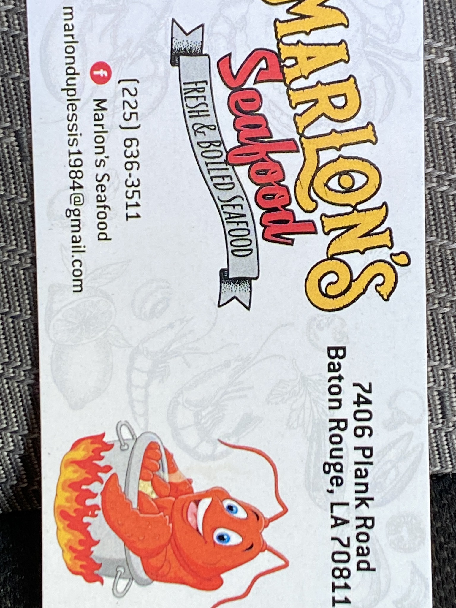 Marlon`s Seafood Menu