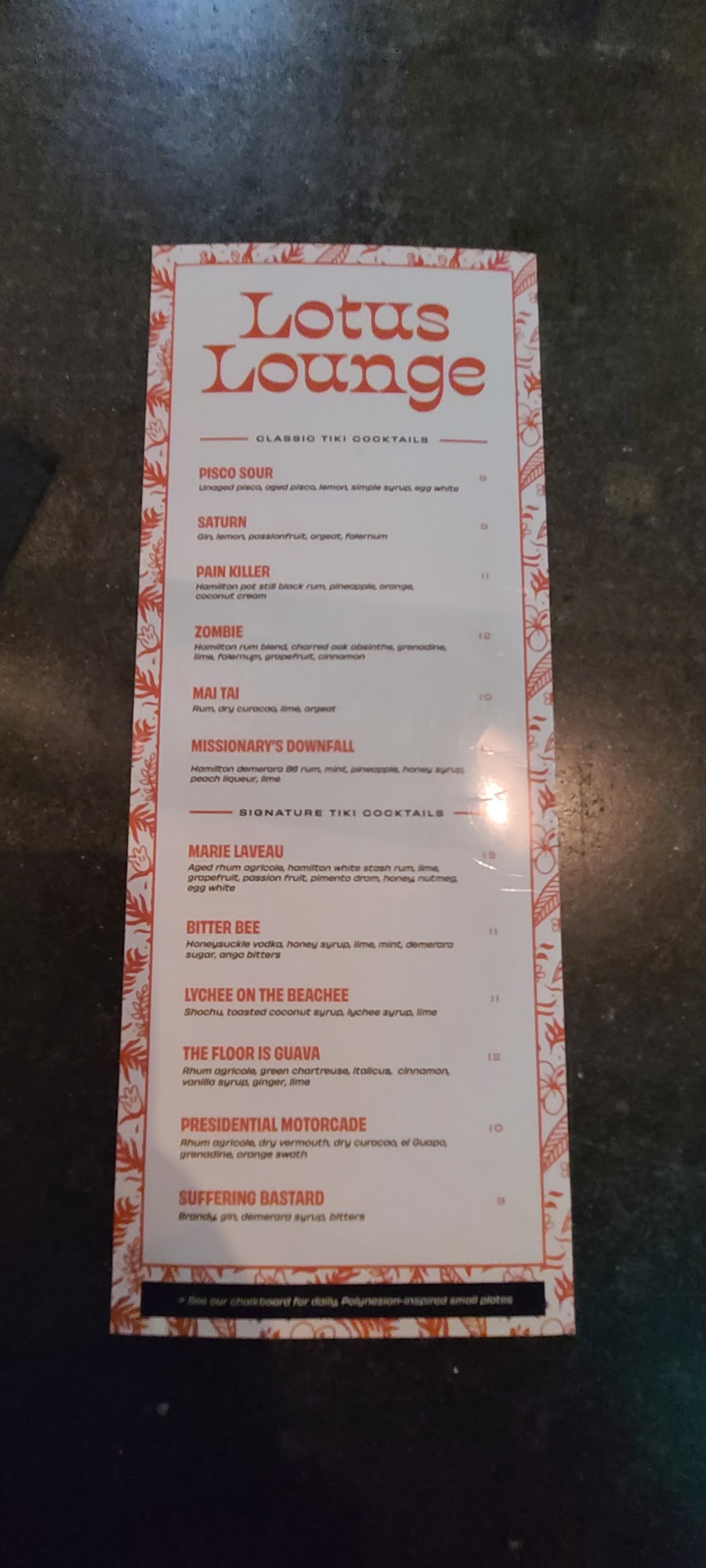 Lotus Lounge Menu