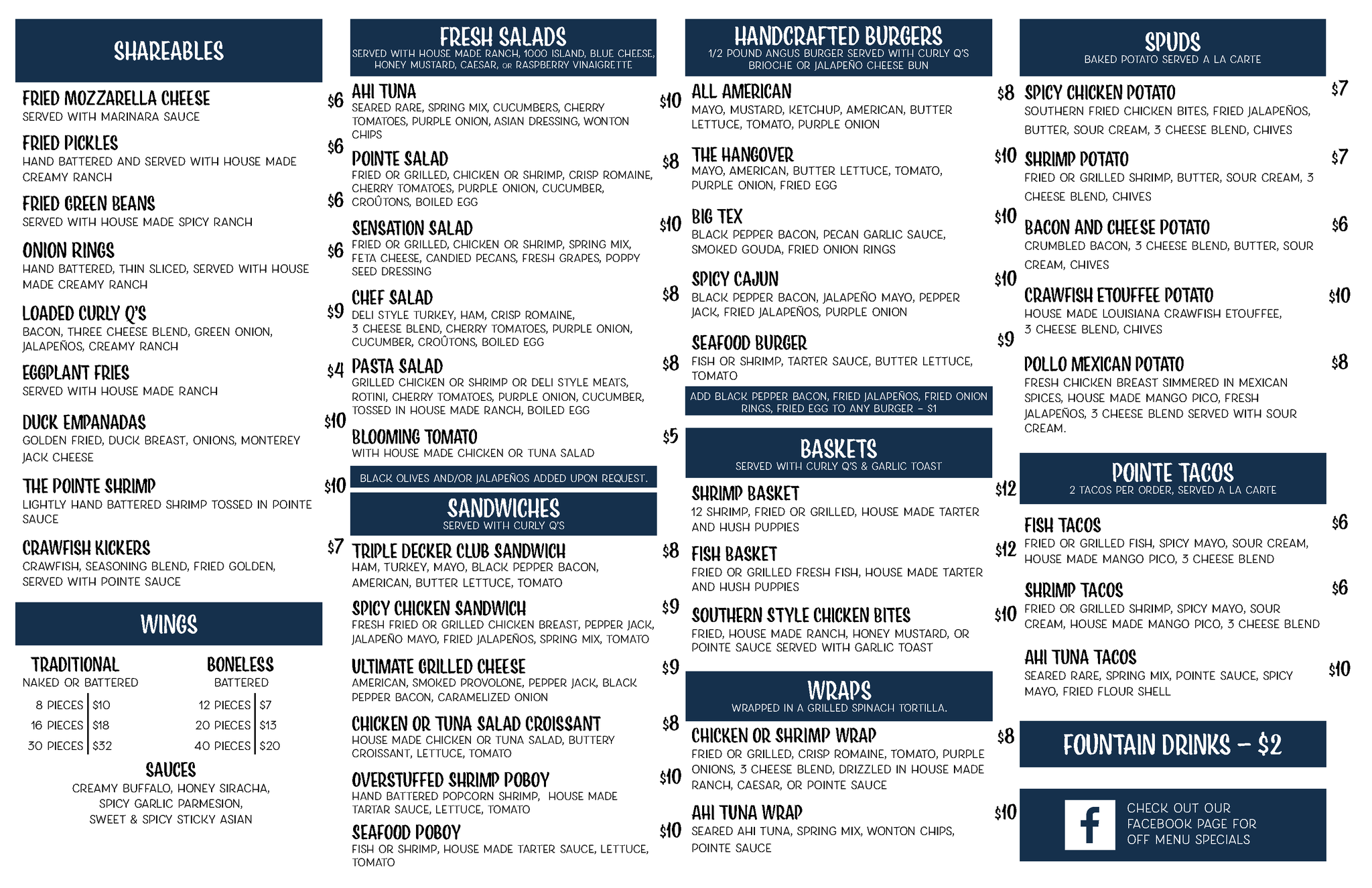 The Pointe Daiquiri Cafe Menu