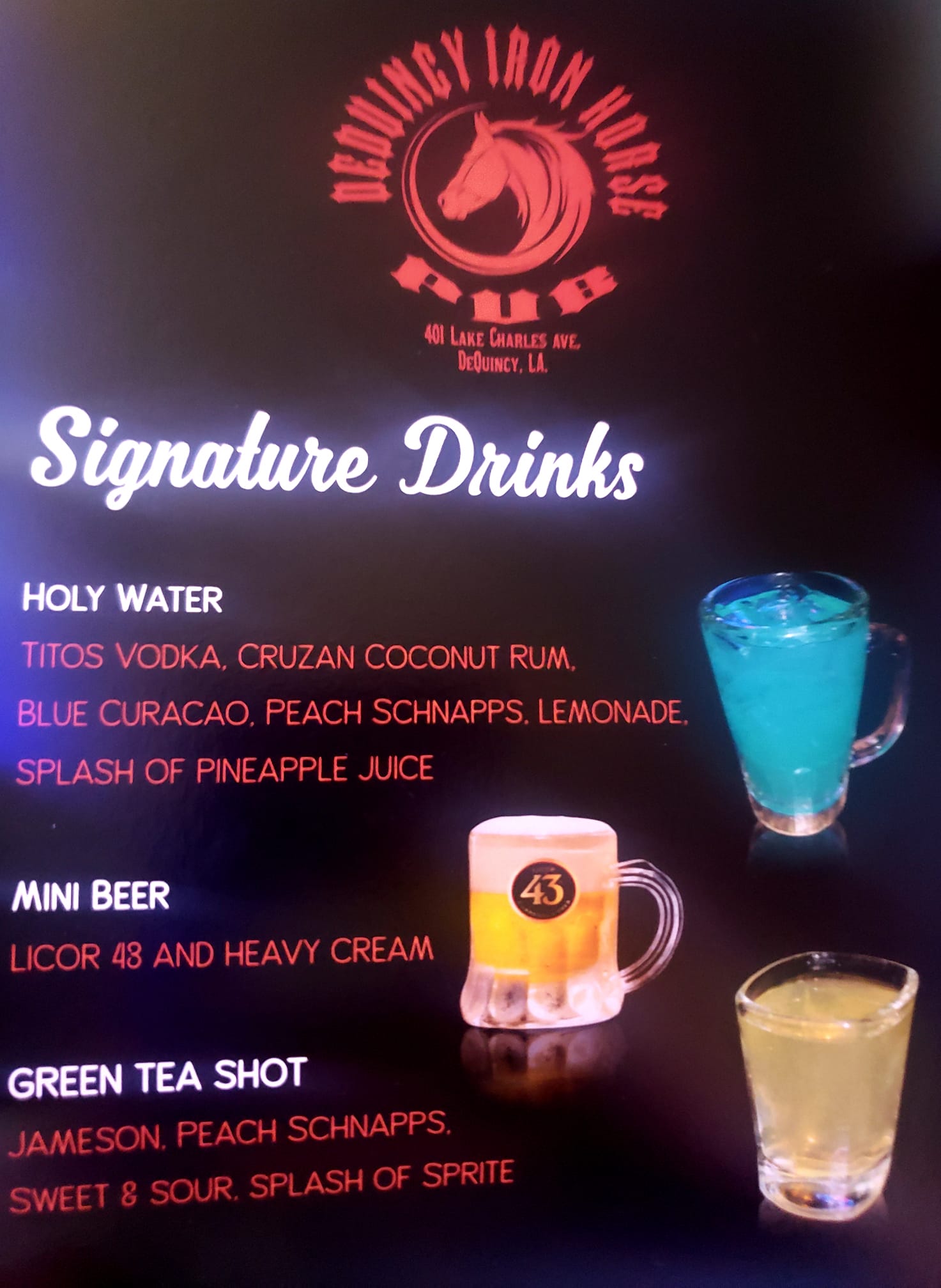 Dequincy Iron Horse Pub Menu