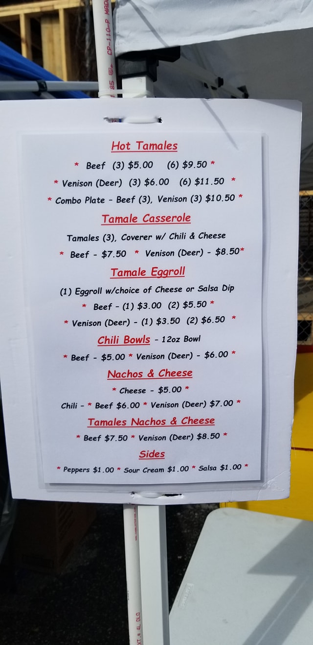 Old Style Hot Tamales Menu