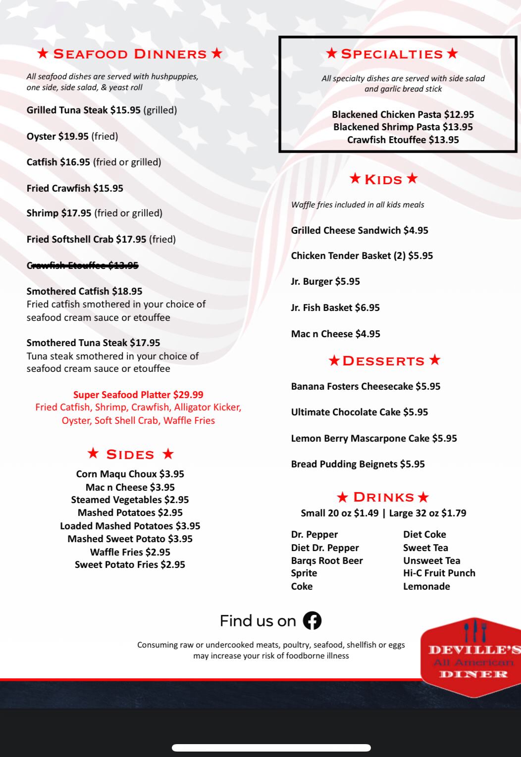 DeVille's Diner Menu