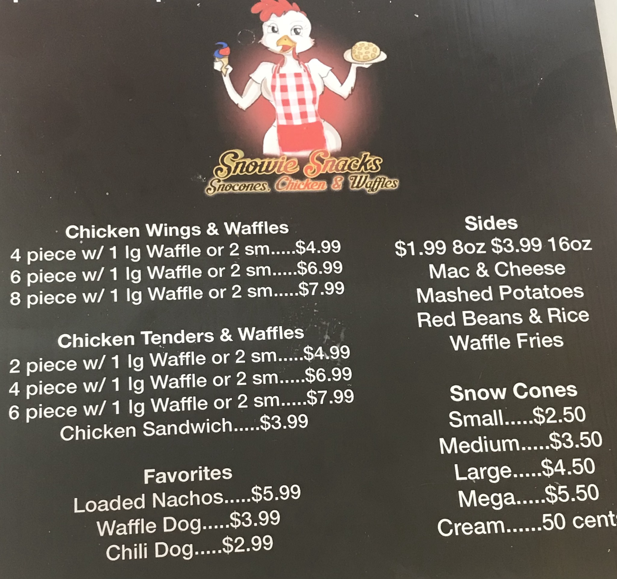 Snowie Snacks Menu