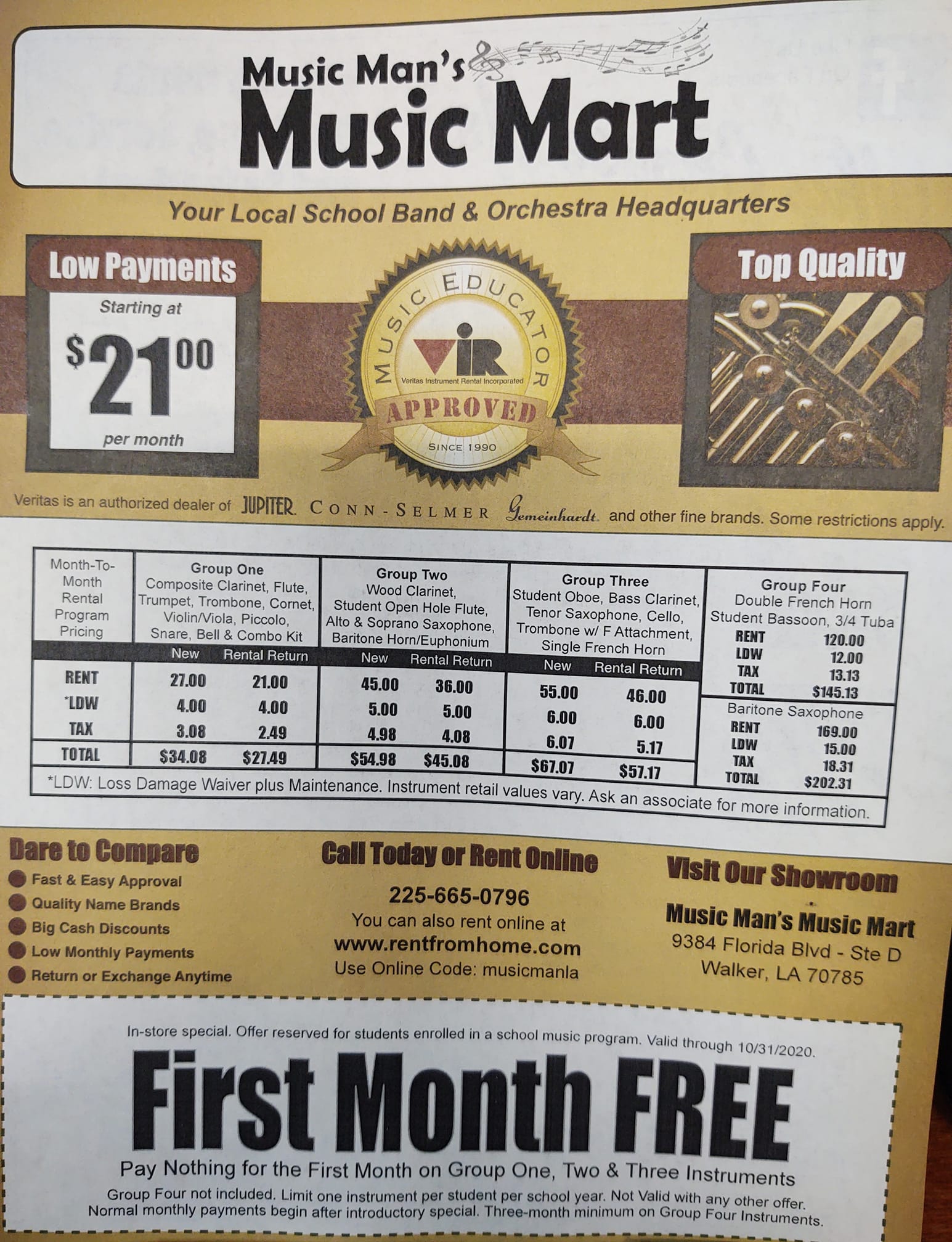 Music Man's Music Mart of S La 9384 Florida Blvd, Walker Louisiana 70785