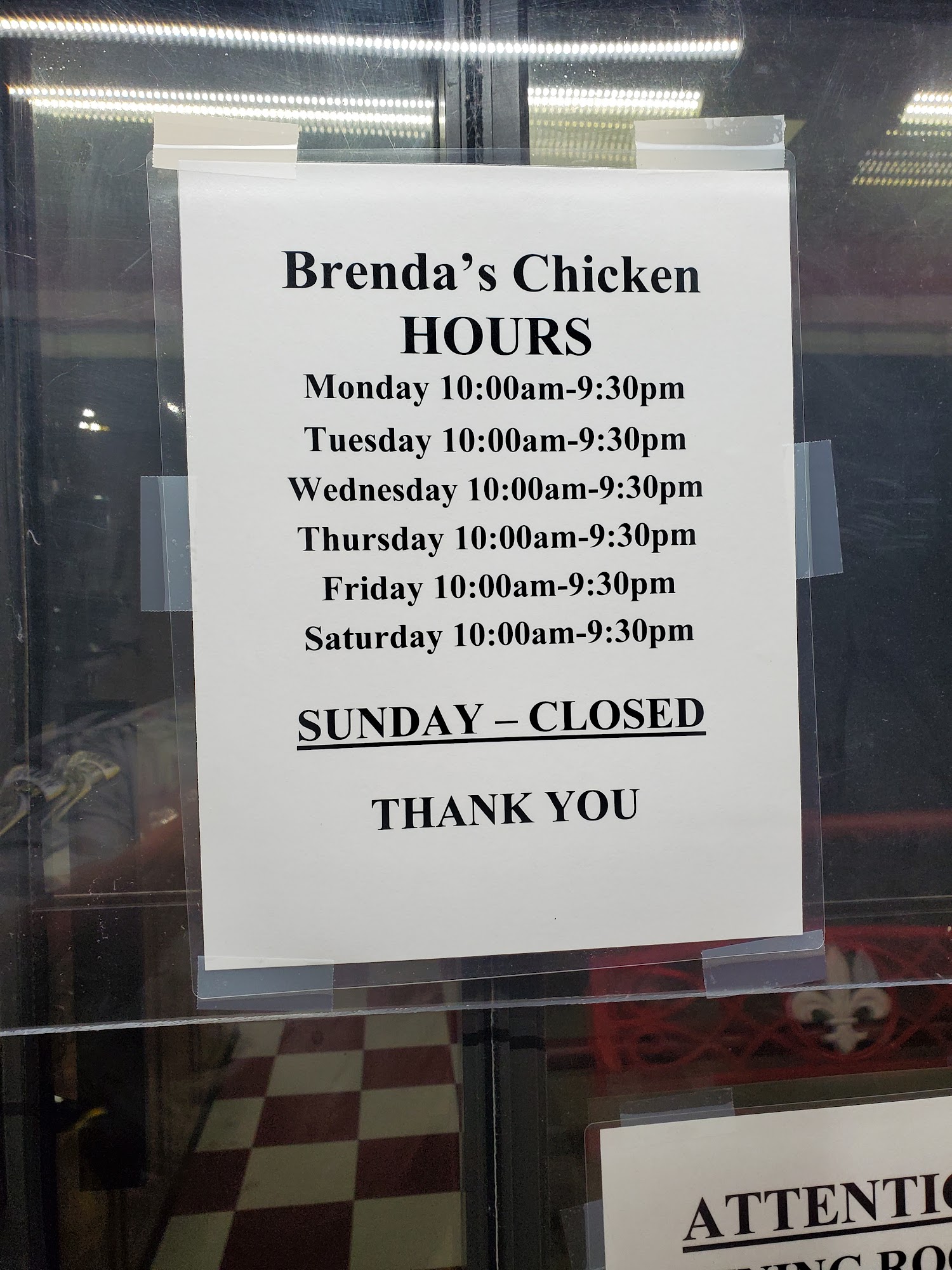 Brenda's chicken Menu