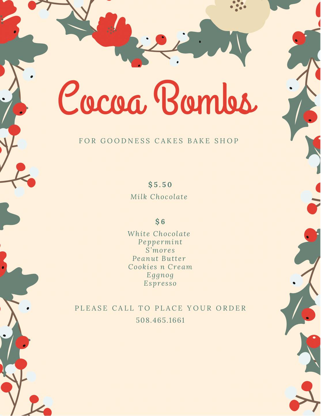 For Goodness Cakes Menu