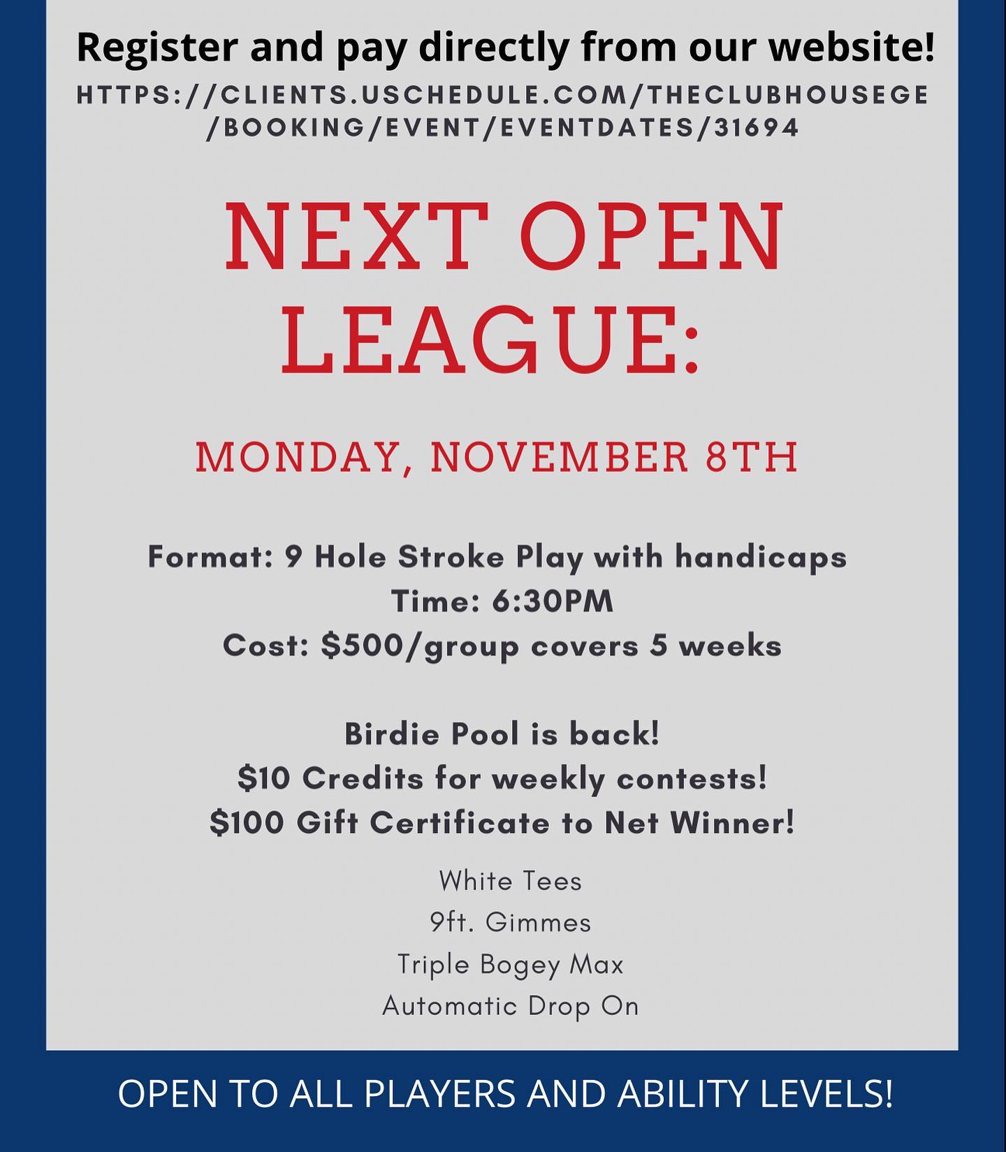 The Clubhouse Golf & Entertainment Menu