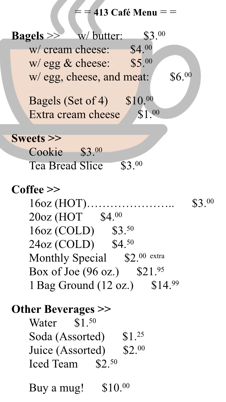 413 Café Menu