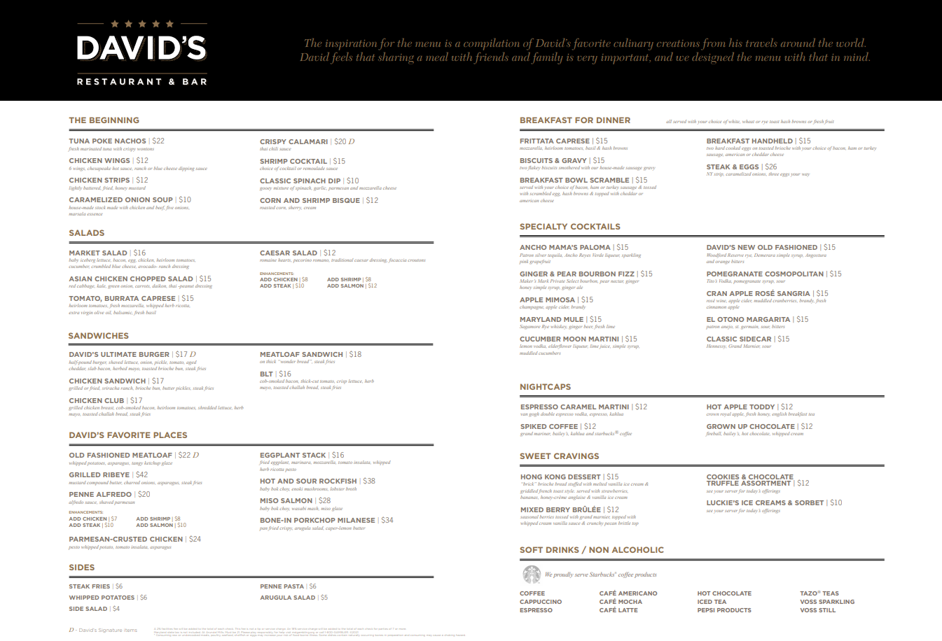Lobby Bar at David's Menu