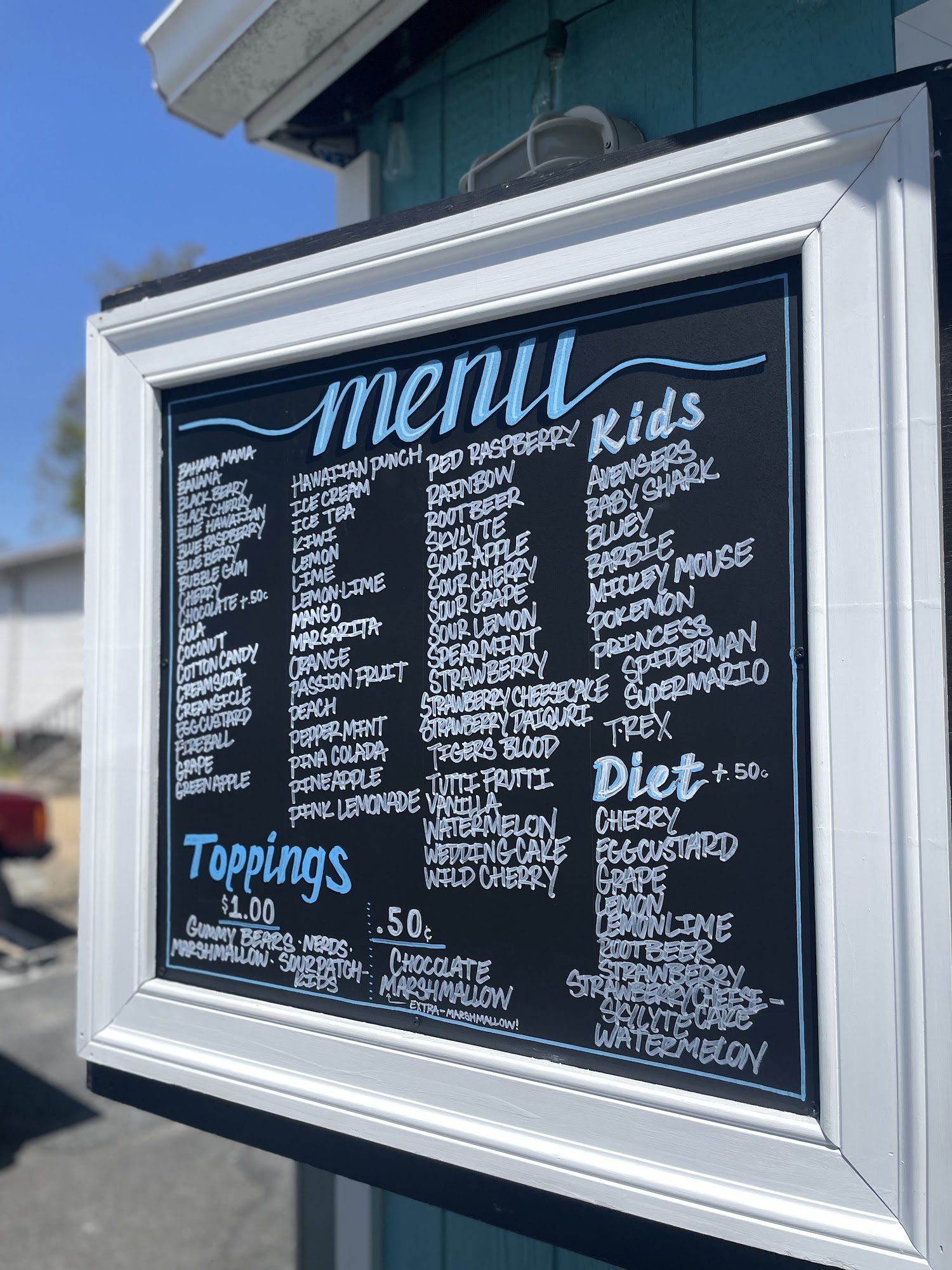 Jessica's Snowballs Menu