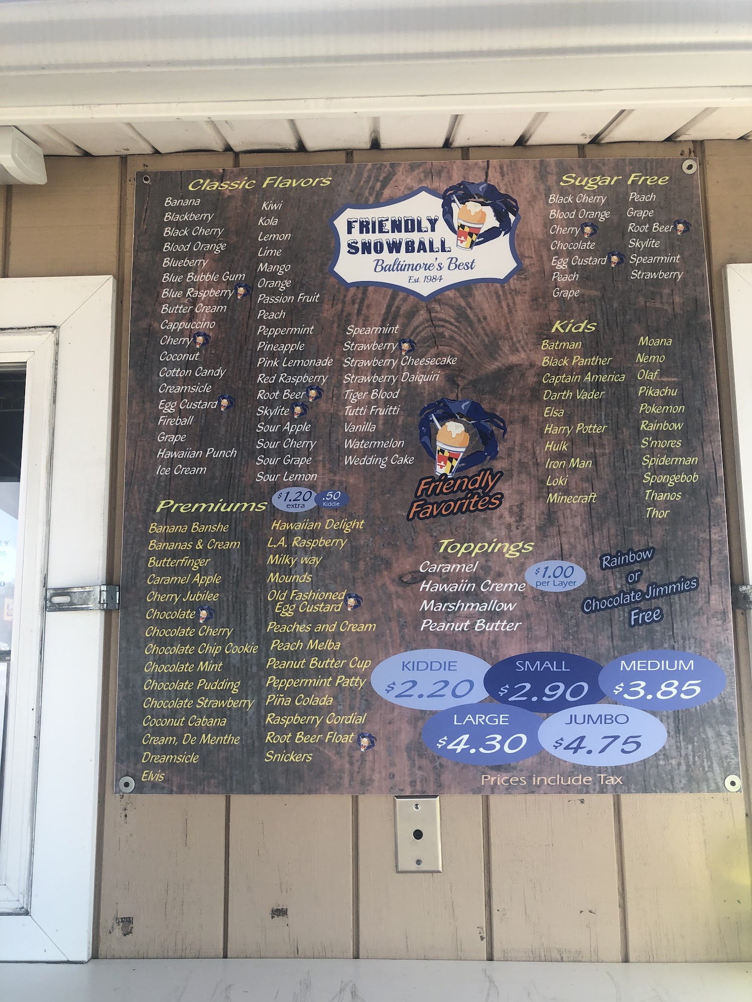Snowball stand Menu
