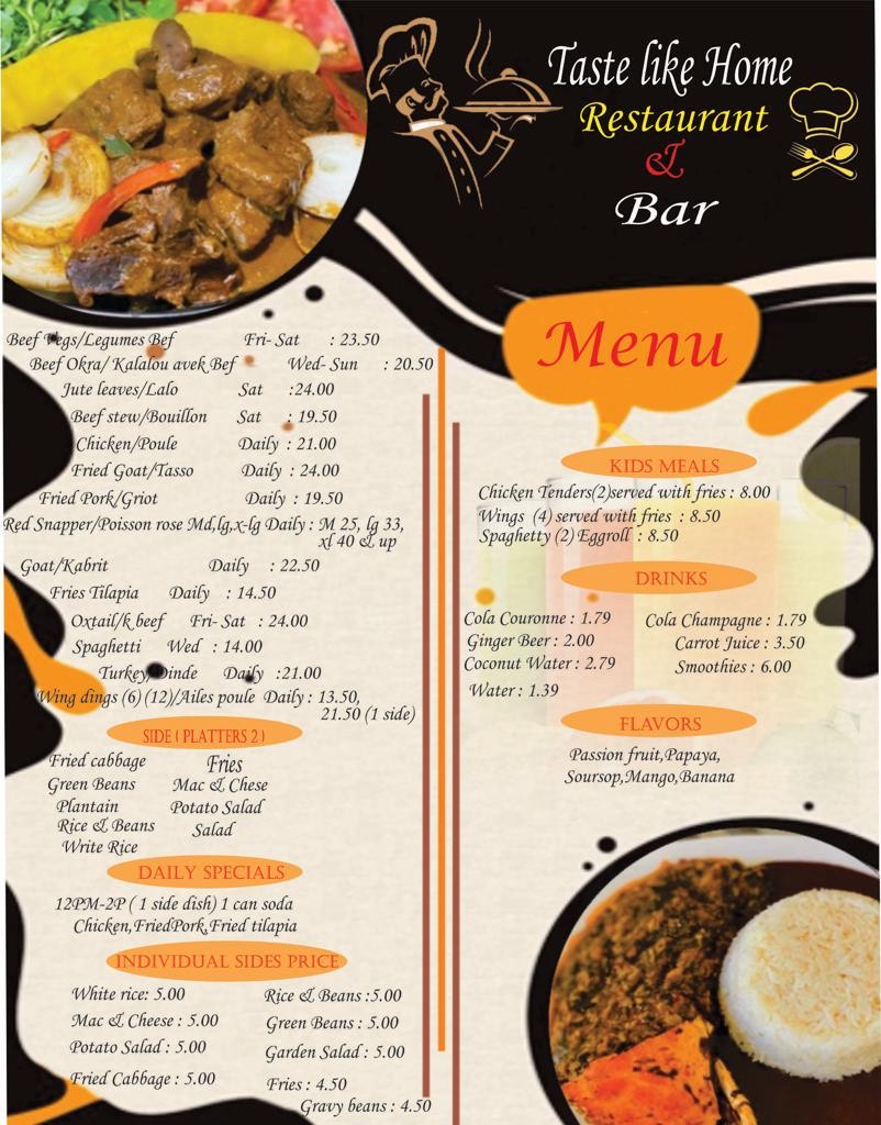 Taste like home Caribbean Bar & Grill Menu
