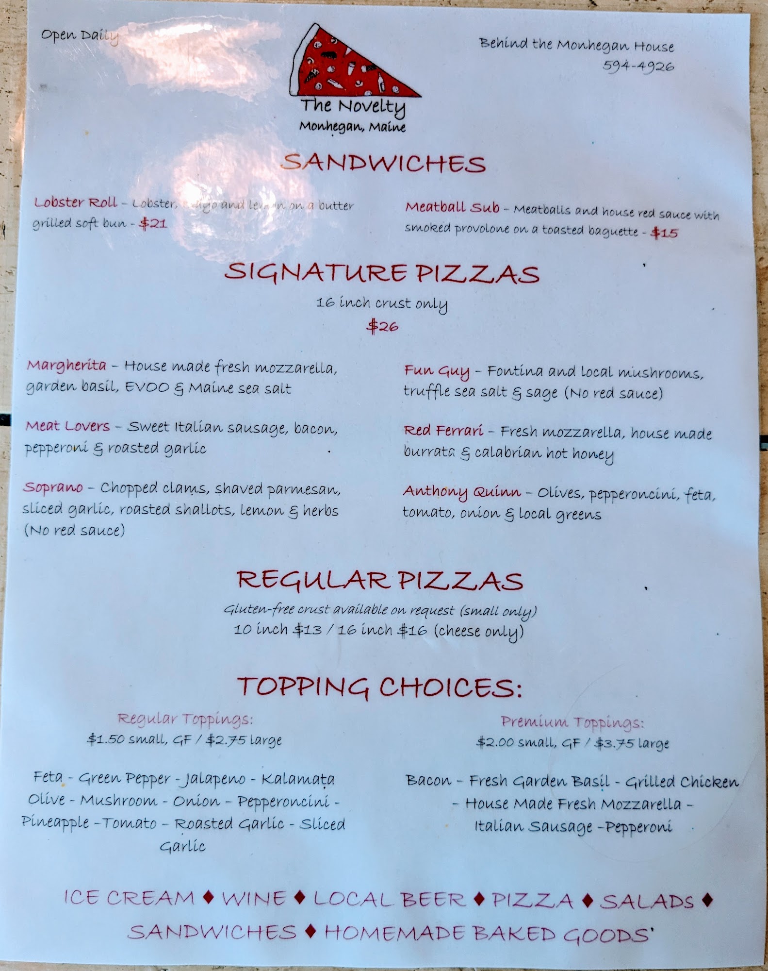 The Novelty Menu