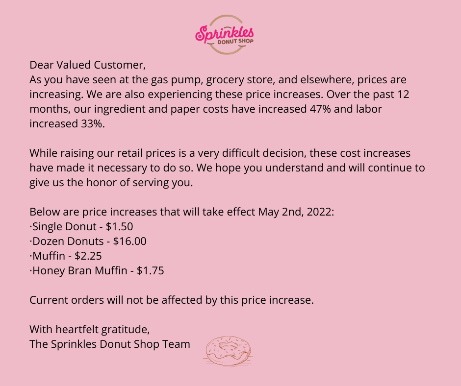 Sprinkles Donut Shop Menu