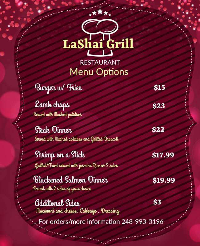 Lashai's Grill Menu