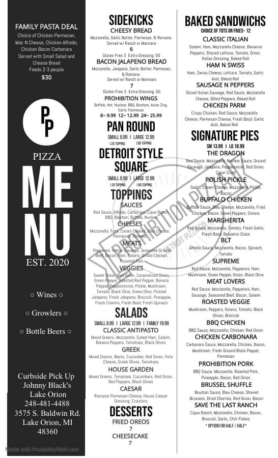 Prohibition Pizza Menu