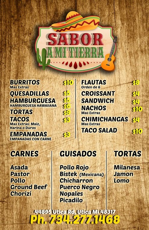 EL SABOR A MI TIERRA Menu