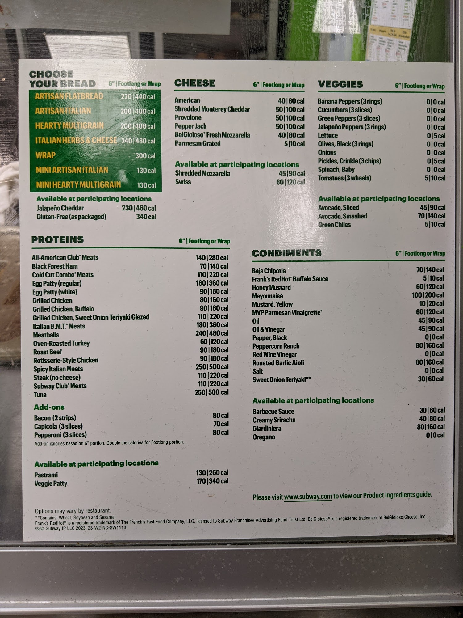 Subway Menu
