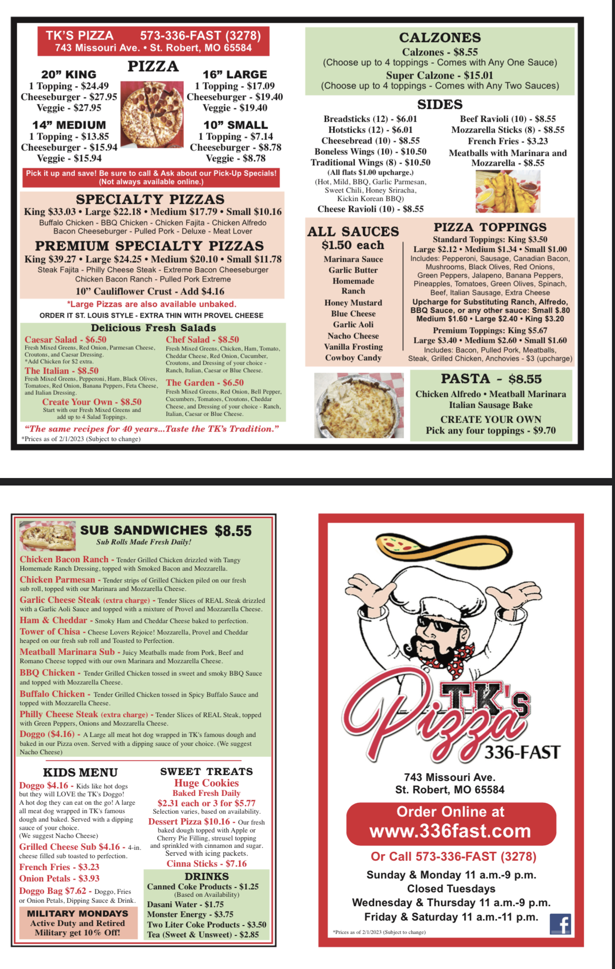 Dan’s Big Slice Pizza Menu