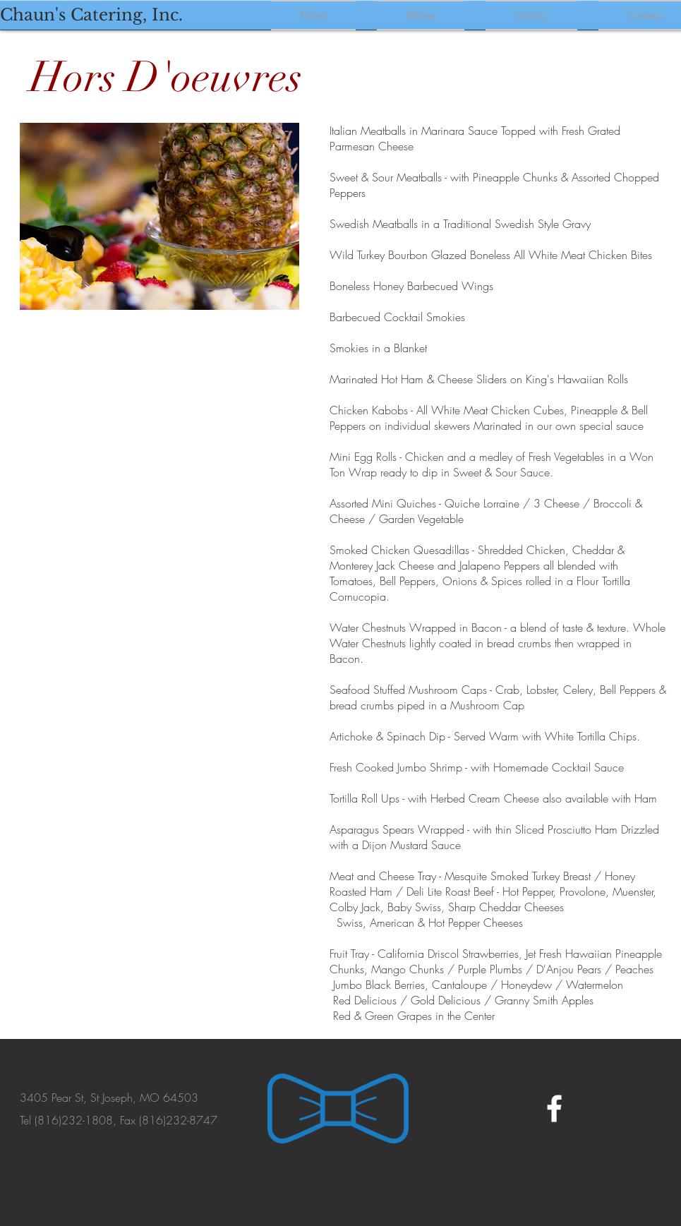 Chaun's Catering Menu