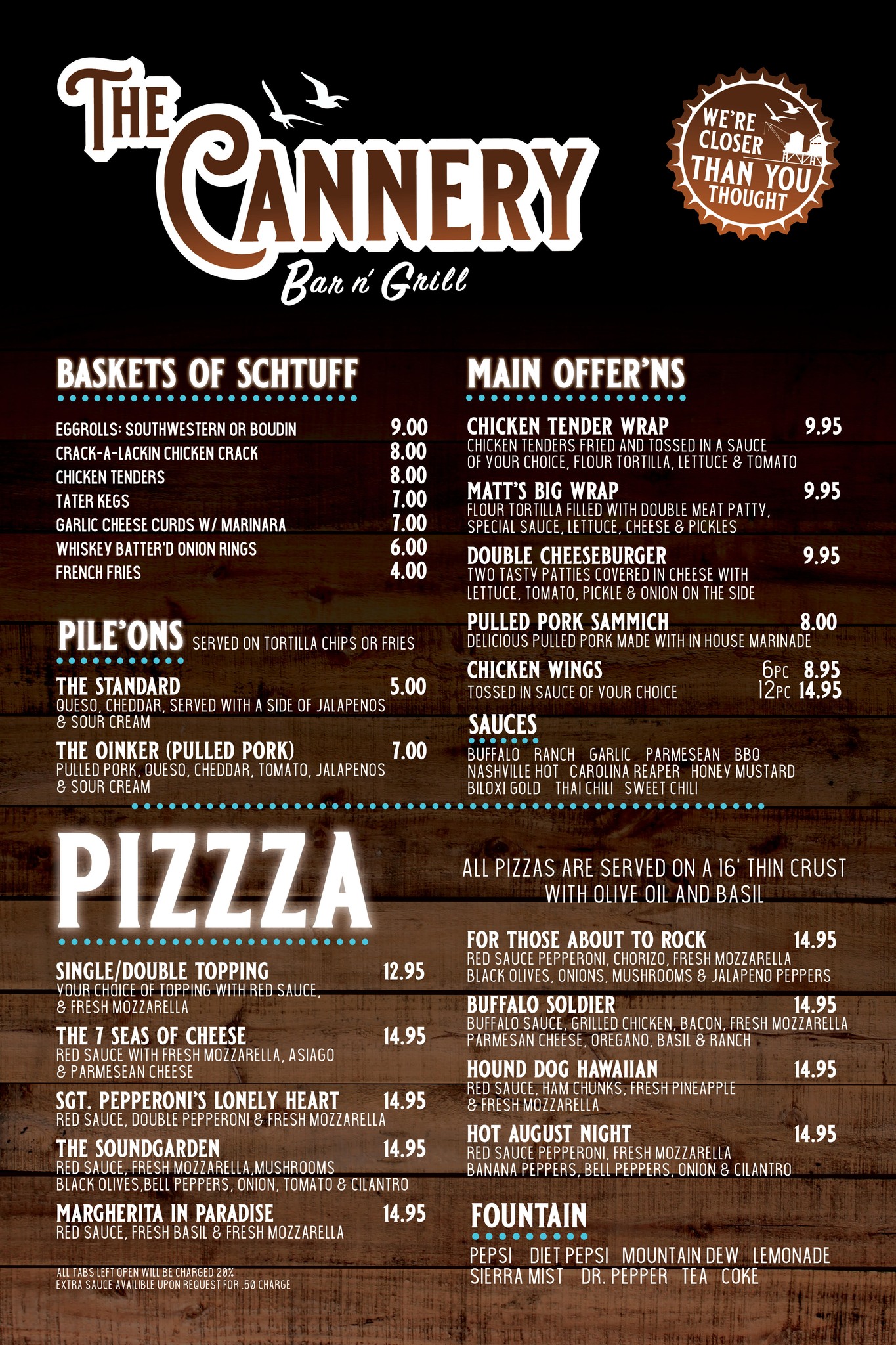 The Cannery Bar & Grill Menu
