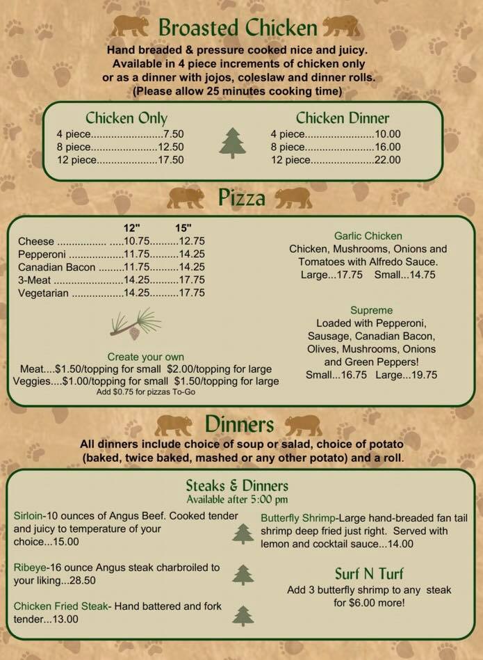 Two Bear Tavern Menu