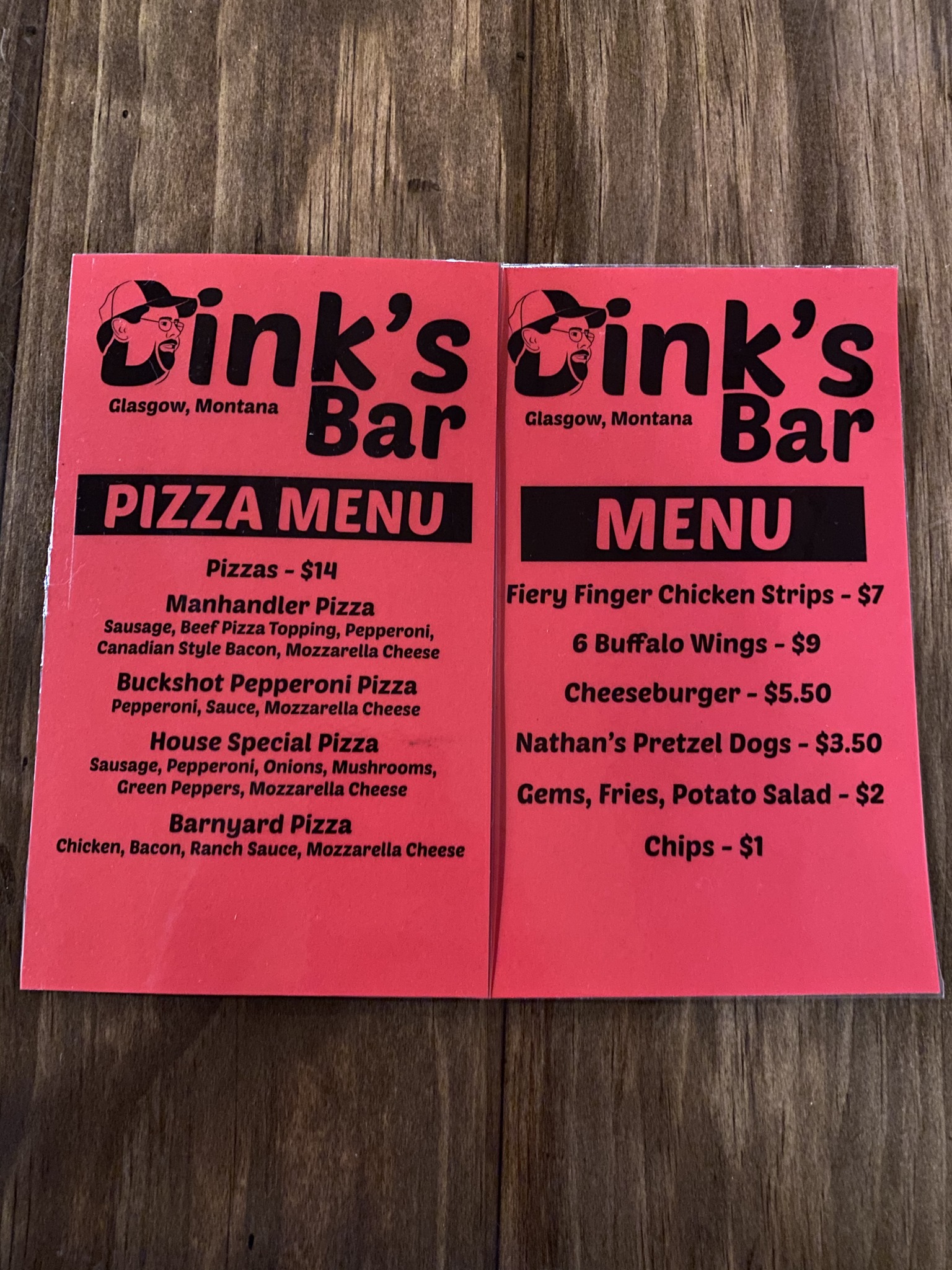 Dinks Bar Menu