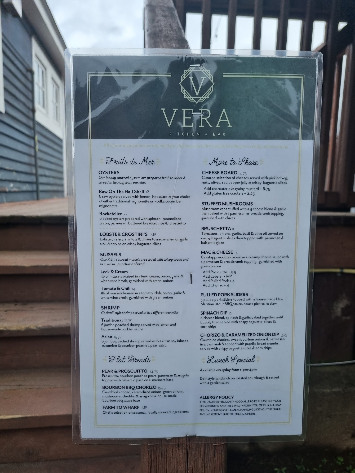 VERA Kitchen & Bar Menu
